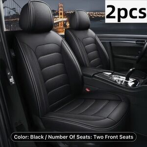 Faux Leather Front Car Seat Covers - Black - 2 Pieces